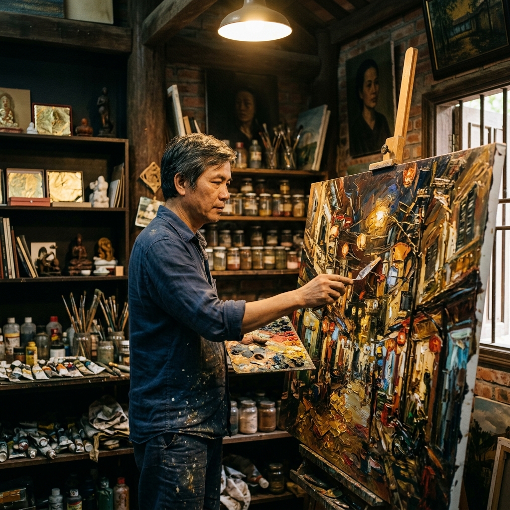 Behind the Brush — Alex in his Hanoi studio